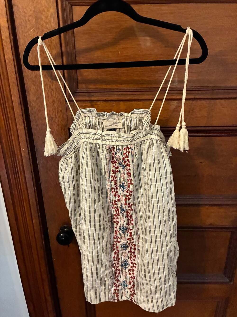 Universal Thread Women's Striped Embroidered Tassel Tank Top